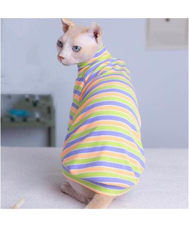 Sphynx Cat Clothes Sphynx Hairless Cat Clothes COTTON High Neck Striped Cat T-Shirt Suitable For Sphynx And Other Hairness Cat (Color : Colored stripes Size : S-) S- Colored Stripes - Buy Online on GoSupps.com