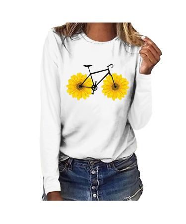 tsaChick Women's Oversized Sweatshirt Clearance Autumn Winter Slim Sunflower Long Sleeve Shirt S-XXL Custom Hoodie Female Crew Neck Knit Overall Women's Hoodies WYF45 White 108 S