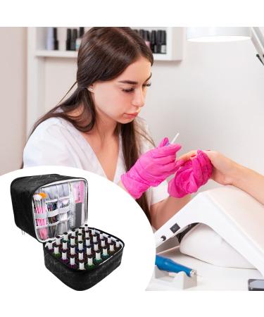Veirdro Portable Double-Layer Nail Polish Organizer - Holds 30 Bottles, Nail Lamp - Travel Carrying Bag in Black - Buy Online on GoSupps.com