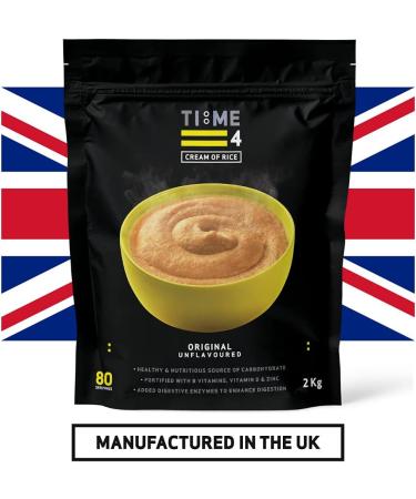 Time 4 Cream of Rice 2kg - Gluten Free Carbohydrate Source with Vitamins, Minerals, and Digestive Enzymes - Vegan Friendly - Original Unflavoured - 80 Servings - Buy Online on GoSupps.com