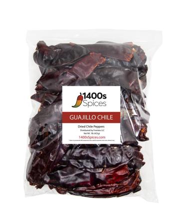 1lb Guajillo Stemless Chile Food Service Size, Whole Dried Red Chile Seco Mexican Peppers, Chiles Descolados, Versatile Mexican Ingredients for Mexican Salsa by 1400s Spices 1 Pound (Pack of 1)