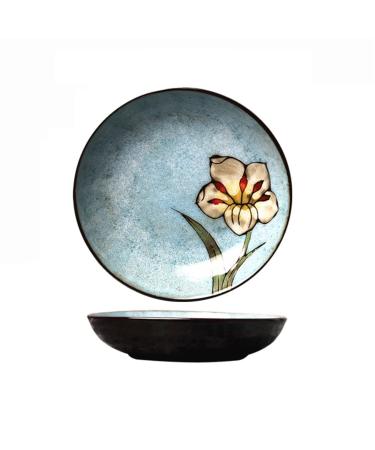 Dinner Plate Pasta Tableware Elegant Hand Painted Creative Ceramic Western Food Square Plate Unique Blue Green Daffodil Flower Pattern Home Kitchen Fruit Salad Dish B