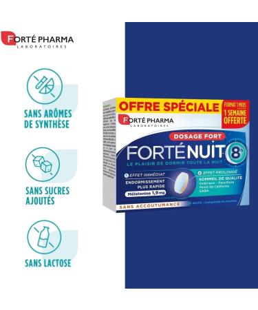 Fort Pharma - Fort Nuit 8h - Sleep Supplement with Melatonin and Plants - Quality Sleep - 30 Two-Layer Tablets - Buy Online on GoSupps.com