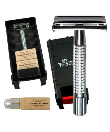 4-piece shaving set - PROMOTION at a special - with safety razor and 20 razor blades in a practical travel box