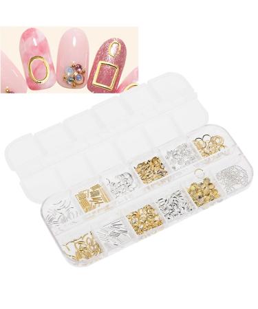 12 Grid Mixed Style Nail Art Decoration - Hollow Metal Shell Star Studs & Chain | DIY Nail Accessories - Buy Online on GoSupps.com