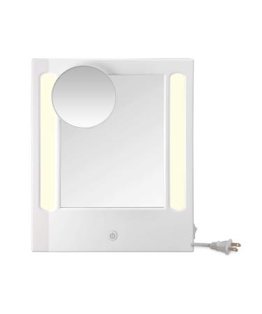 Conair LED Makeup Mirror with Lights for Desk  Vanity Mirror for Desk with 1X Magnification and 5X Spot Mirror  Corded in Glossy White Matte White - 5x Magnification