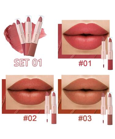 Evpct 2-in-1 Matte Lipstick & Liquid Lipstick Set for Women - Red, Pink, Mauve, Nude, Brown, Beige - Long Lasting, Smudge Proof, Waterproof - 3Pcs Pack - Buy Online on GoSupps.com