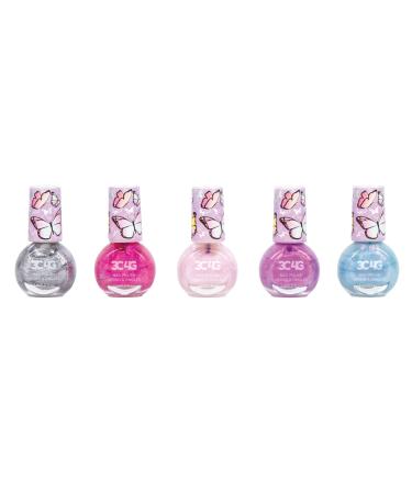 Three Cheers for Girls Butterfly Nail Polish Set for Girls - Non-Toxic Nail Polish for Kids  Tweens & Teens - Includes 5 Shimmery Polishes with Butterfly Glitter - Girls Nail Polish Kit for Kids 8-12