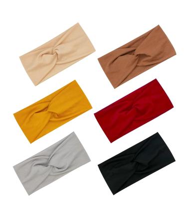 Women's Workout Yoga Twisted Headbands 6 Pack - Wide Knot Soft Hair Bands for Styling - Solid Colors - Buy Online on GoSupps.com
