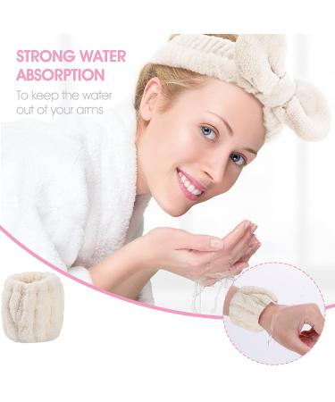 WLLHYF 3 Piece Spa Headband and Wristband Set for Women - White | Elastic Hair and Makeup Headbands to Prevent Spills - Buy Online on GoSupps.com