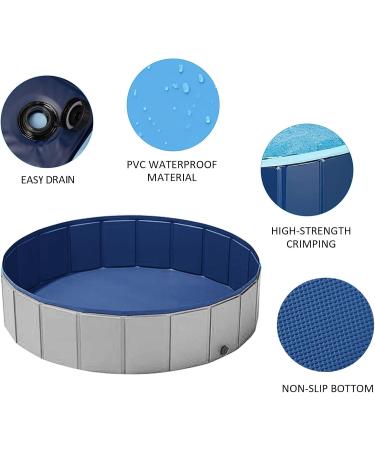 Foldable Dog Pool Collapsible Dog Bathtub Kids Pool for Backyard Plastic Bath Tub Duck Pond Bathing and Swimming Wading Pool for Pet Kiddie Baby Toddler Doggie Cat (Grey 120CM) 120CM Grey - Buy Online on GoSupps.com