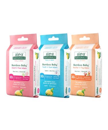 Aleva Naturals Bamboo Baby Wipes Daily Essentials Pack Hand & Face Pacifier & Toy Tooth 'n' Gum Wipes Natural Organic Plant-Based Hypoallergenic Biodegradable Unbleached