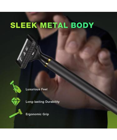 Mensure Razors for Men - Premium Shaving Kit with Magnetic Design 6-Layer Blades & Lubricating Strips - Includes 4 Refills (Black - Buy Online on GoSupps.com