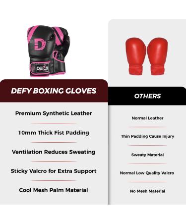 DEFY Marvelous Boxing Gloves - Unisex Leather Training Gloves for Muay Thai, Kickboxing, and MMA - Black/Pink 16oz - Buy Online on GoSupps.com