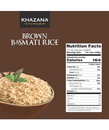 Khazana Premium Brown Basmati Rice - 10lb Bag | Non-GMO, Gluten-Free, Kosher | Aged Aromatic Grain From India - 10 Pound Pack - Buy Online on GoSupps.com