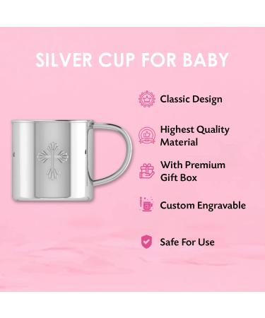 Krysaliis Sterling Silver Baby Cross Cup | Solid .925 Silver | Engravable Keepsake Gift | Elegant Personalized Cup for Baby | Gift Box Included - Buy Online on GoSupps.com