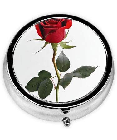 Red Rose Round Pill Box - 3 Compartment Mini Decorative Pocket Organizer for Travel & Vitamins - Buy Online on GoSupps.com