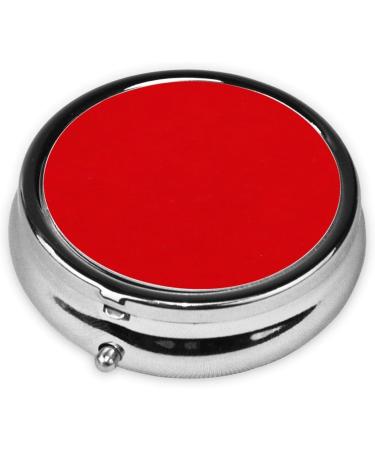 Solid Color Red Portable Metal Pill Box - Round Mini 3-Compartment Travel Essential with Hinged Fastening Ideal for Small Pills - Buy Online on GoSupps.com