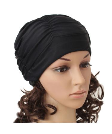 HugeStore Women Swimming Cap Bathing Cap Fabric Bathing Swimming Cap Bathing Hat Black