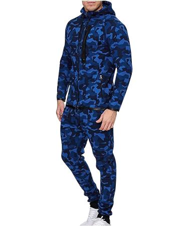 Men's Camo Jumpsuit Autumn Winter Zipper Hoodie Tactical Pants Mountain Suit - Dark Blue XL - Buy Online on GoSupps.com