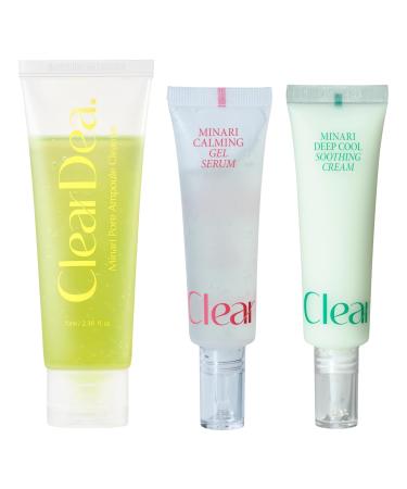 ClearDea Minari Trio - Cleanser&Serum&Cream for face daily korean skin care with hydrating soothing refrshing