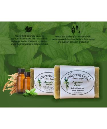 California Gold Artisan Peppermint Prairie Soap | Natural Organic Wheat & Barley Grass | 1-4 oz Bar - Buy Online on GoSupps.com