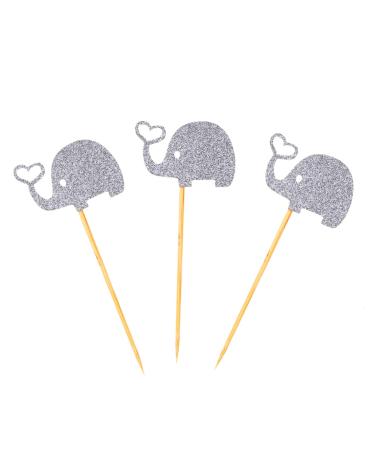 CAXUSD 3pcs Stick Fruit Topper Heart Glitter Elephant Cupcake Toppers Jungle Glitter Cupcake Toppers Cupcake Picks Paper Cups Appetizers Topper Heart Wedding Wooden Insert Card Silver medium
