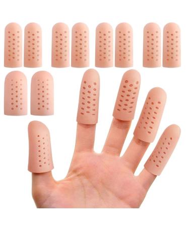 Cogana gel fingerlings finger -finger silicone 10 breathable fingertips for trigger fingers hand eczema in blisters finger cracks finger arthritis and more. (Beige)
