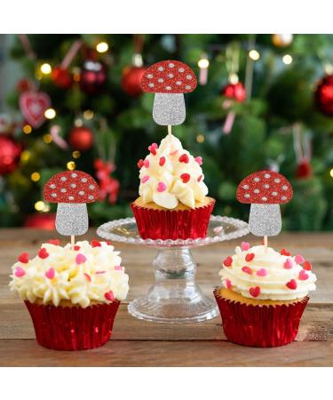 HOKPA Mushroom Cupcake Toppers 24Pcs Cute Mushroom Cupcake Picks for Baby Shower Wedding Forest Plant Mushroom Theme Party Decoration - Buy Online on GoSupps.com