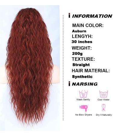 PORSMEER 28 Copper Red Long Beach Wave Ponytail Extension - Auburn Synthetic Hairpiece for Women - Buy Online on GoSupps.com