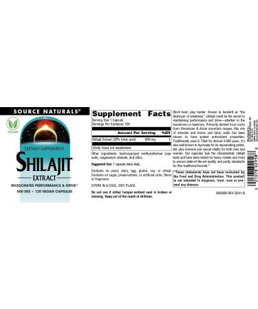 Source Naturals Shilajit Extract Vegan Dietary Supplement Invigorates Performance and Drive* 500 mg Vegan Capsules (120) - Buy Online on GoSupps.com