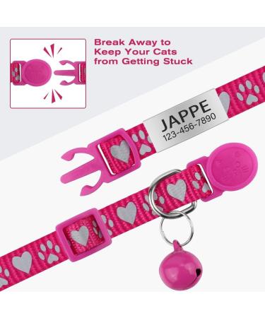Tagme Reflective Cat Collar Set - Personalized Name & Address Shield Safety Clasp & Bell for Cats & Puppies - Hot Pink 18-28 cm - International Shipping Available - Buy Online on GoSupps.com