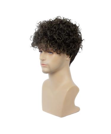 Baruisi Men's Short Brown Curly Wig - Synthetic Costume Cosplay Wigs - Buy Online on GoSupps.com