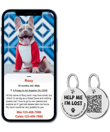MYLUCKYTAG Stainless Steel QR Code Cat Tags - Scan QR for Instant Pet Location Alert - Pet Online Profile - Help Me Im Lost - Silver - Buy Online on GoSupps.com