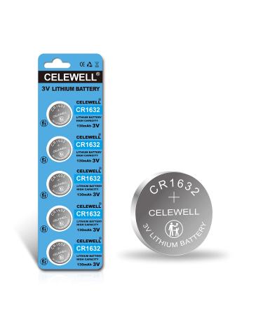 5-Year Warranty CELEWELL CR1632 Battery Lithium 3v for Garmin Vivofit Jr Key Fob Replacement (5 Pack) 5 Count (Pack of 1)