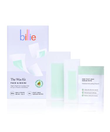 Billie Wax Kit - Face & Bikini - 32 wax strips - 6 post-wax serum wipes Wax Kit  Face & Bikini