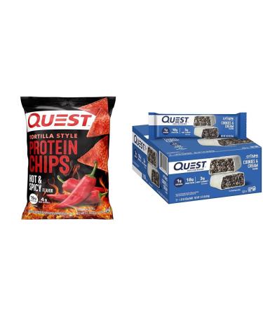 Quest Hot & Spicy 19g Protein Tortilla Chips 12 Count & Cookies & Cream 18g Hero Protein Bars 12 Count