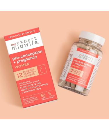 My Expert Midwife Pre-Conception & Pregnancy Women's Vegan Supplements 12 Essential Prenatal Vitamins & Minerals Including 400 g Natural Folic Acid from Folate 10 g Vitamin D 120 Capsules Womens Supplement Duo - Buy Online on GoSupps.com