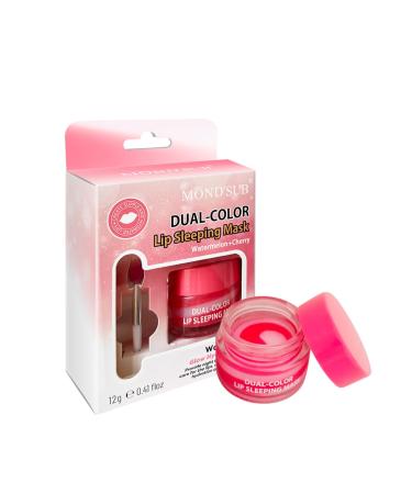 MOND'SUB Lip Sleeping Mask Overnight Dry Damaged Lip Nourishment Moisturizer for Plump Smooth Lips Hydrating Lip Balm Care with Fruit Extracts Dual-Color Watermelon & Cherry Watermelon + Cherry