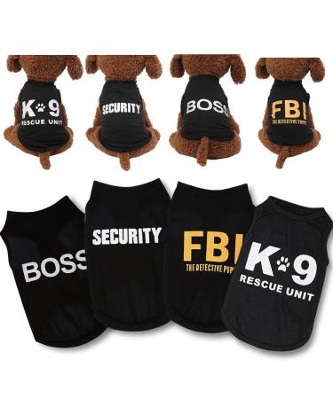 YIKEYO Male Dog Shirts - Small Dog Clothes for Boys - xs Puppy Clothes - Black Dog Shirt Pack of 4 - Dog Tshirts Outfits for Small Dogs - Chihuahua Clothes - Dog Summer Clothes ropa para Perros X-Small 4PC/ Black Security + boss + K9unit + Fbi