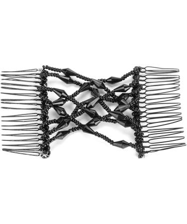 Women Girl Magic Easy Hair Beads Slide Stretchy Comb Clip Stretchable Hairpin Double Slides Hair Combs for Women Ladies Girls (BLACK) - Buy Online on GoSupps.com