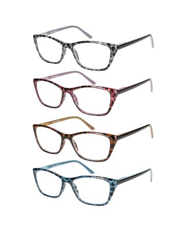 Reading Glasses Women Stylish Readers Cheaters Glasses Modern Cat Eye Lightweight Frame 4 Pack Comfy Spring Hinge&4 Cases 4 Mix C2-tortoise Print 2.5 x