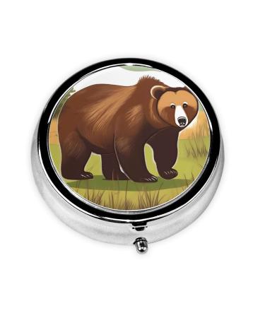 Brown Bear Walkinground Pill Box 3 Compartments Round Pill Box Organizer for Purse Or Pocket Portable Travel Pill Box
