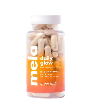 Mela Daily Glow for Healthy Melanin-Rich Skin & Textured Hair with Silica, Millet, Pumpkin Seed, Probiotics, Hyaluronic Acid & Vitamin D3 Vegan, Biotin-Free, Gluten & Soy-Free 60 Count