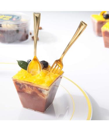 WDF Disposable Plastic Mini Forks 4 Inches 300 Pieces - Gold Heavy Duty Tasting Forks for Small Appetizers and Desserts - Buy Online on GoSupps.com