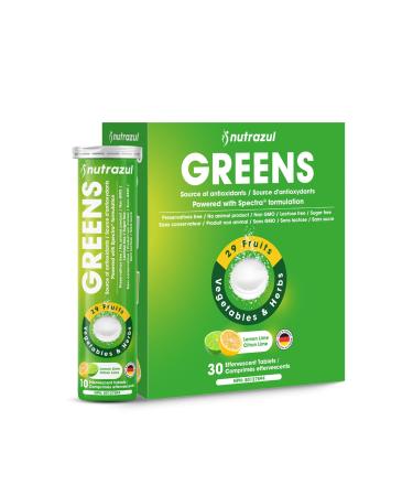 nutrazul Greens Effervescent Tablets - Daily Super Greens Supplement with 29 Superfoods - Antioxidant & Immune Support - Lemon Lime Flavor - Non-GMO - 30 Tablets
