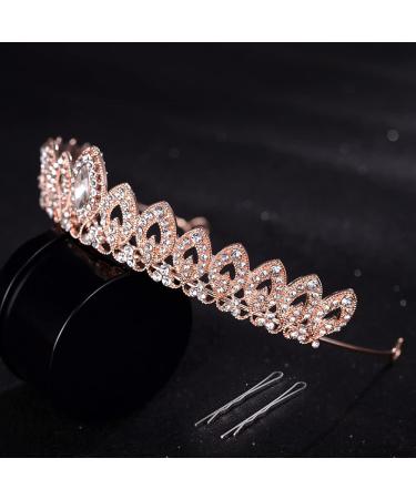 Rose Gold Rhinestone Crystal Tiara Crown for Women - Ideal for Birthday, Pageant, Wedding, or Prom - Buy Online on GoSupps.com