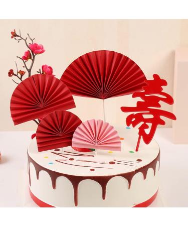 15 Pieces Paper Fan-Shaped Cupcake Topper Party Cake Top Decoration Cake Picks Baking Decoration for Bridal Shower Wedding New Year Party (Red) - Buy Online on GoSupps.com