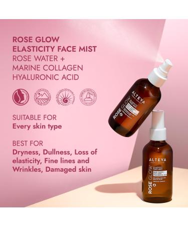 Alteya Organic Rose Glow Elasticity Collagen Face Mist 120 ml - NaTrue Certified Organic Rose Toner with Hyaluronic Acid + Marine Collagen for Supple Skin and Healthy Glow - All Skin Types - Buy Online on GoSupps.com