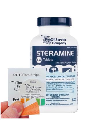1 x Quaternary Sanitizing Tablets  Sanitizing Food Contact Surfaces  Kills E-Coli  HIV  Listeria  150 Sanitizer Tablets per Bottle  Blue  Pack of 1 Bottle  includes 15 x QT-10 test strips 1 Pack - Buy Online on GoSupps.com